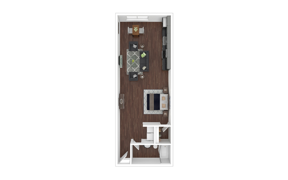 Studio - Studio floorplan layout with 1 bathroom and 855 square feet (3D) Studio - Studio floorplan layout with 1 bathroom and 855 square feet (3D)
