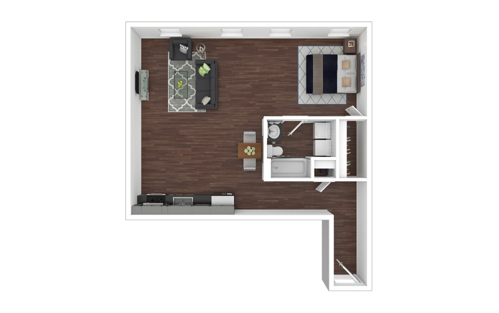 One Bedroom - 1 bedroom floorplan layout with 1 bathroom and 692 - 880 square feet (3D) One Bedroom - 1 bedroom floorplan layout with 1 bathroom and 692 - 880 square feet (3D)