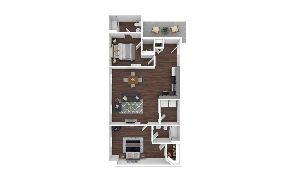 Two Bedroom - 2 bedroom floorplan layout with 2 bathrooms and 926 - 1334 square feet (3D)